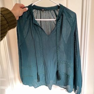 Greylin teal sheer long sleeve blouse